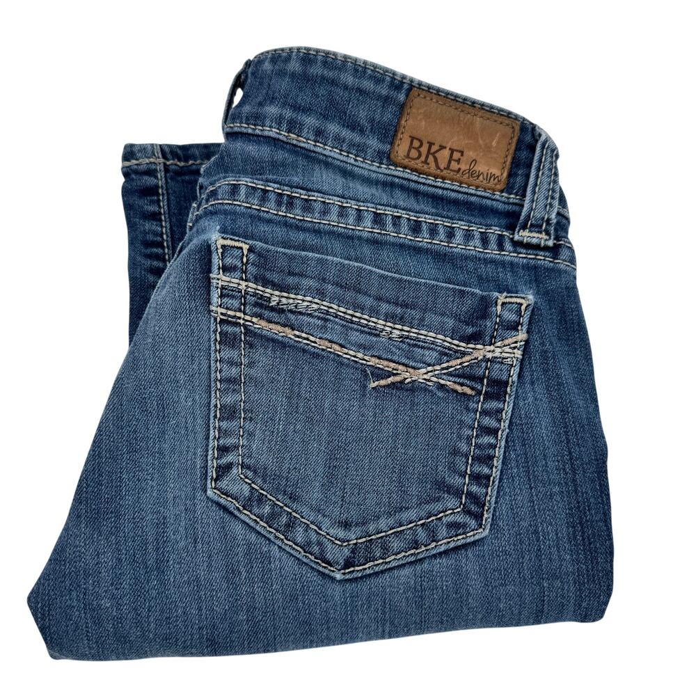 BKE Stella Jeans Womens 25 (28x28 ACTUAL) Skinny Fit Low Rise Bootcut Blue Denim
